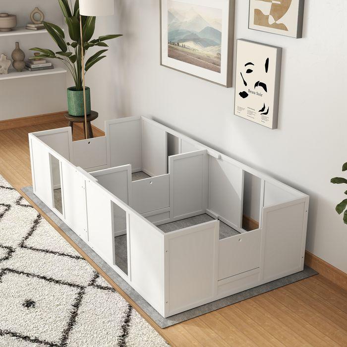 Produktbild Swisshandel24 Wurfkiste für Welpen, Welpenauslauf mit mit rutschfesten Füssen, Kiefernholz Weiss (Hund, Reflektoren, Waschmaschinenfest)