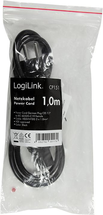 Produktbild LogiLink Power Cord CEE 7/7-IEC C19 black 1.00m (1 m)
