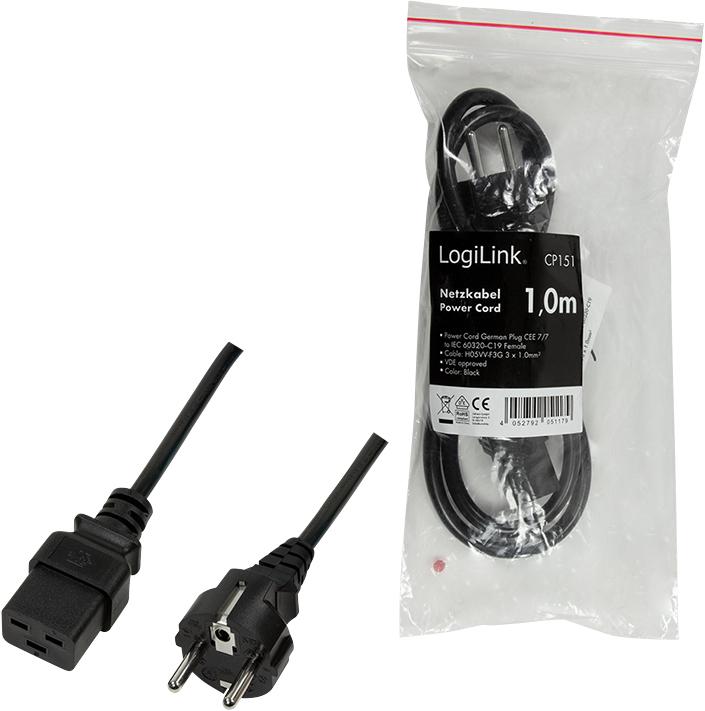 Produktbild LogiLink Power Cord CEE 7/7-IEC C19 black 1.00m (1 m)