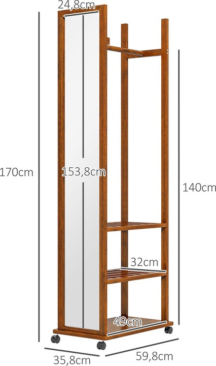Produktbild Homcom Standspiegel mit Regal und Rollen (60 x 36 x 170 cm)