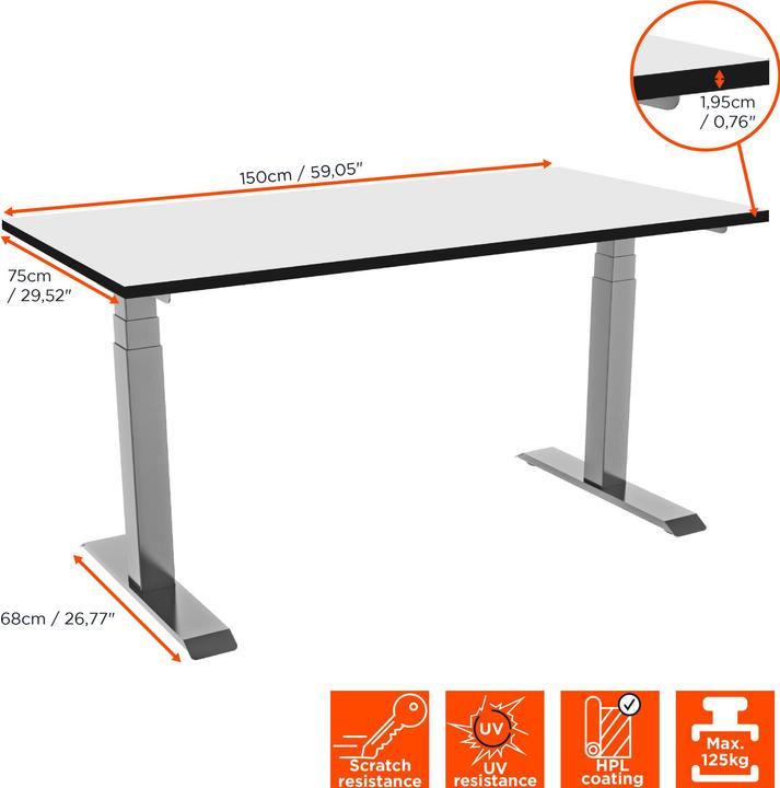 Produktbild Celexon elektrisch höhenverstellbarer Schreibtisch Professional eAdjust-58123 - grau, inkl. HPL Tis (190 x 68 x 123 cm)