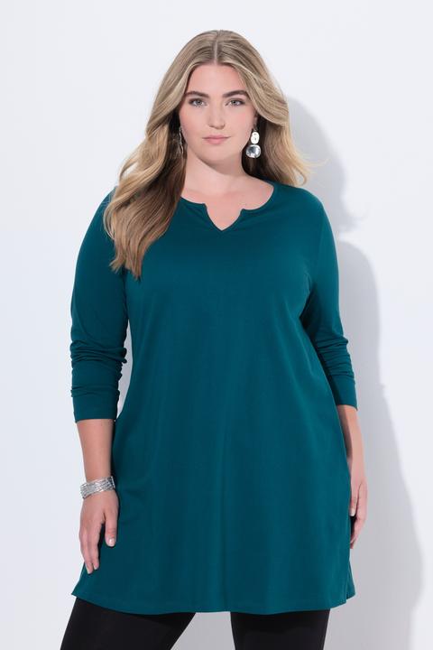 Image du produit Ulla Popken T-shirt long, col tunisien et manches longues, coupe évasée (60)