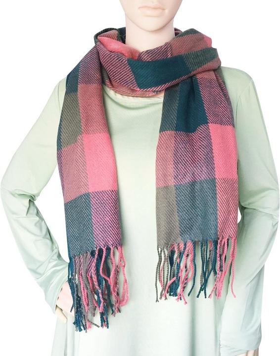 Only-Bags.Store Winterschal kariert, quadratischer Schal mit Fransen, Poncho