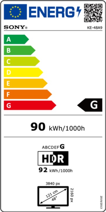 Etichetta energetica Sony KD48A9 (48", OLED, 4K, 2020)