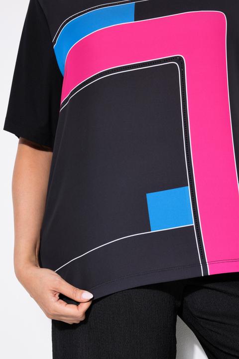 Image du produit Ulla Popken T-shirt en satin sur le devant, col rond et manches courtes, coupe Classic (56)