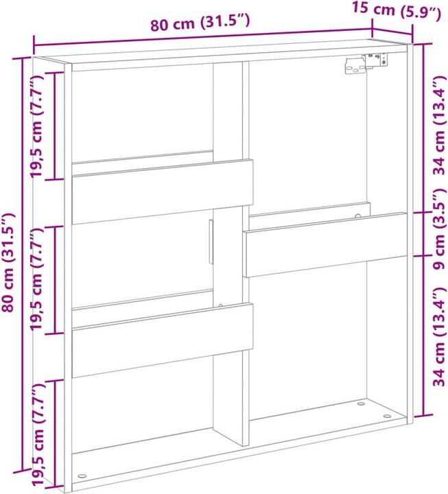 Actual product image vidaXL Wall cabinet (80 x 15 x 80 cm)