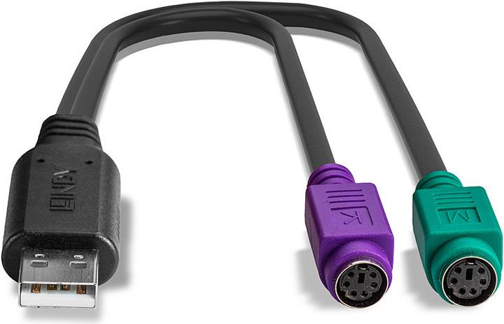 Actual product image Lindy 42651 Cable Adapter USB A 1.1 2 x Mini DIN 6 Pin Black (Mini DIN)