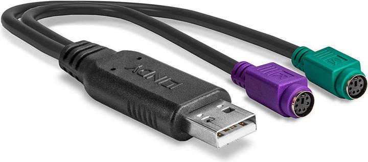 Actual product image Lindy 42651 Cable Adapter USB A 1.1 2 x Mini DIN 6 Pin Black (Mini DIN)