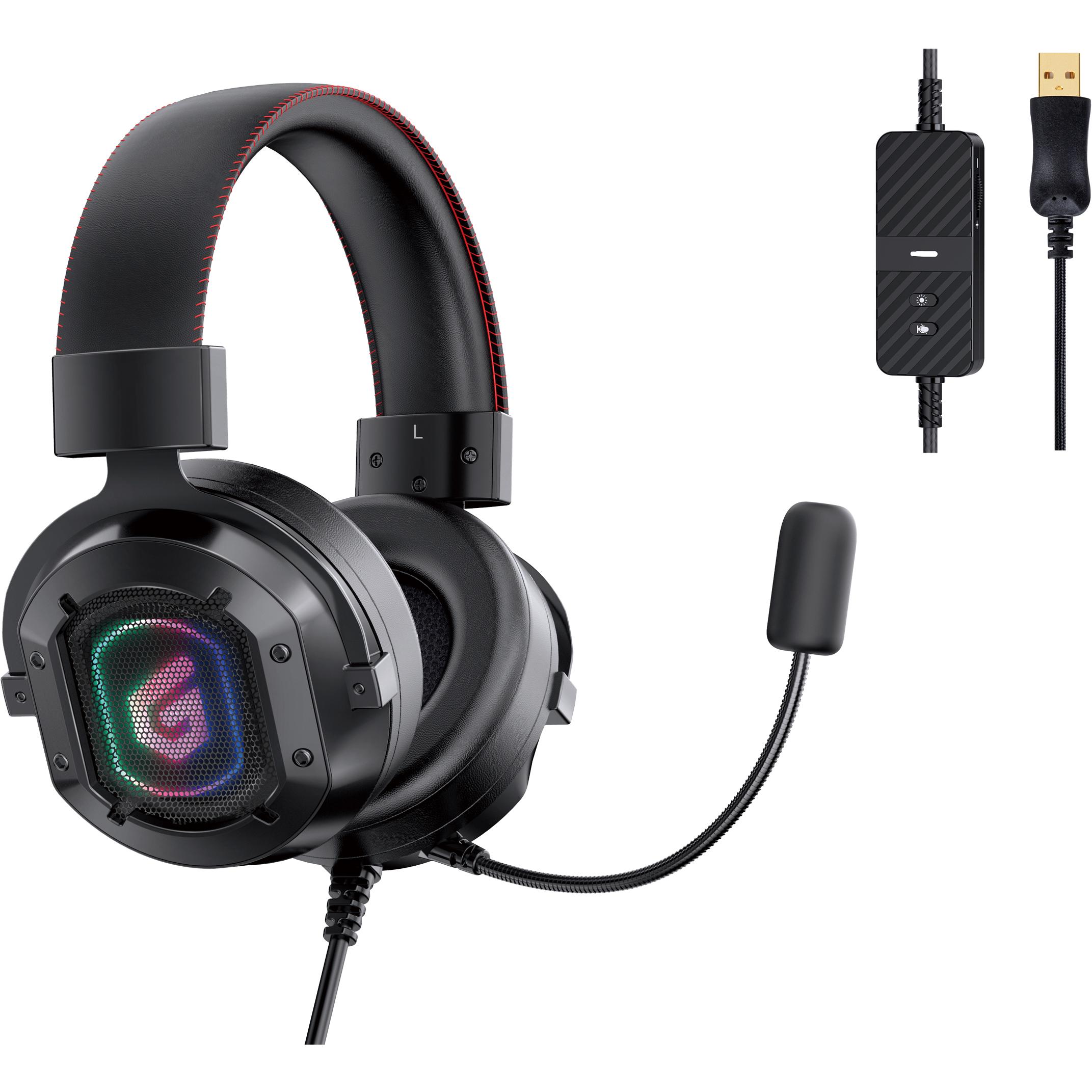 Conceptronic Headset USB 2.2m Kabel,Mikro,Lautreg.,7.1sound (Kabelgebunden), Gaming Headset, Schwarz