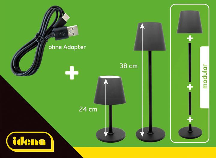 Actual product image Idena LED table lamp rechargeable battery black 38cm dimmable indoor and outdoor