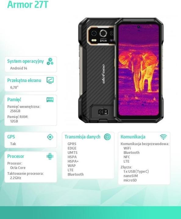 Produktbild Ulefone Smartphone Armor 27T 4G LTE 12GB/256GB ohne Ladegerät (256 GB, Schwarz, 6.78", Dual SIM, 4G)