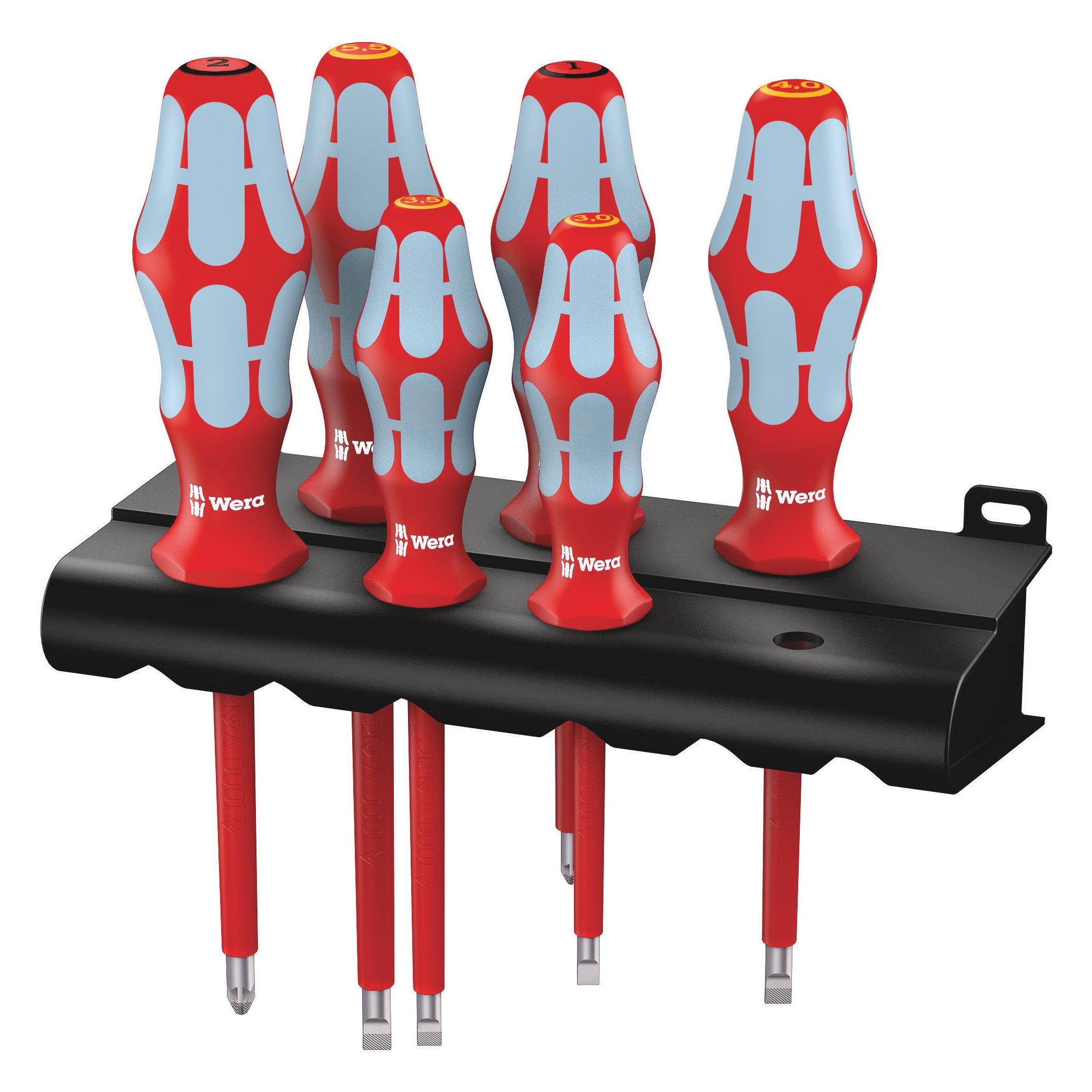 Wera, Schroevendraaiers, VDE-schroevendraaierset 6 stuks (Kruisvormig PZ, Schroeven met sleufkop)