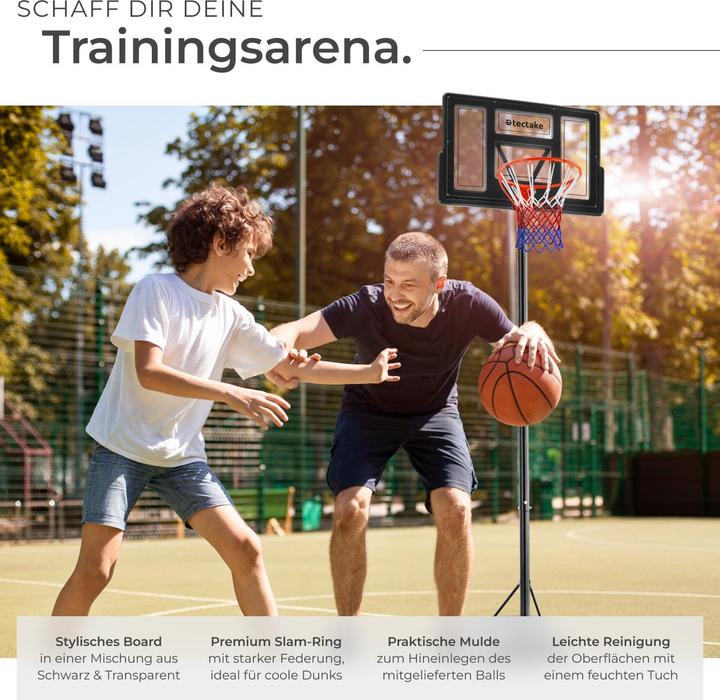 Image du produit tectake Panier de basket Dirk, hauteur de panier 234-302 cm, avec ballon et pompe