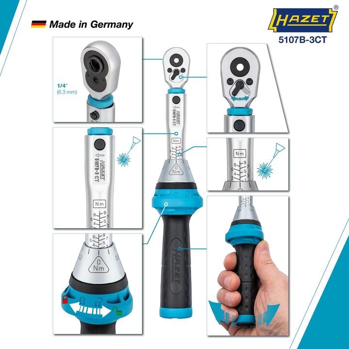 Produktbild HAZET Drehmomentschlüssel 5107B-3CT 1/4 ″ 1 - 9 Nm (1/4", 1 Nm, 9 Nm)