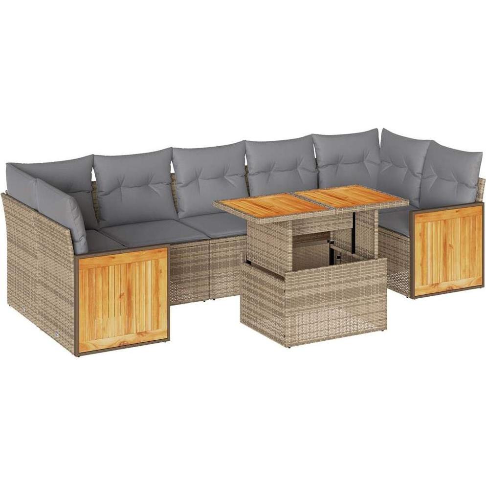 VidaXL, Gartenlounge, 8-tlg. Garten-Sofagarnitur mit Kissen Beige Poly Rattan Akazie