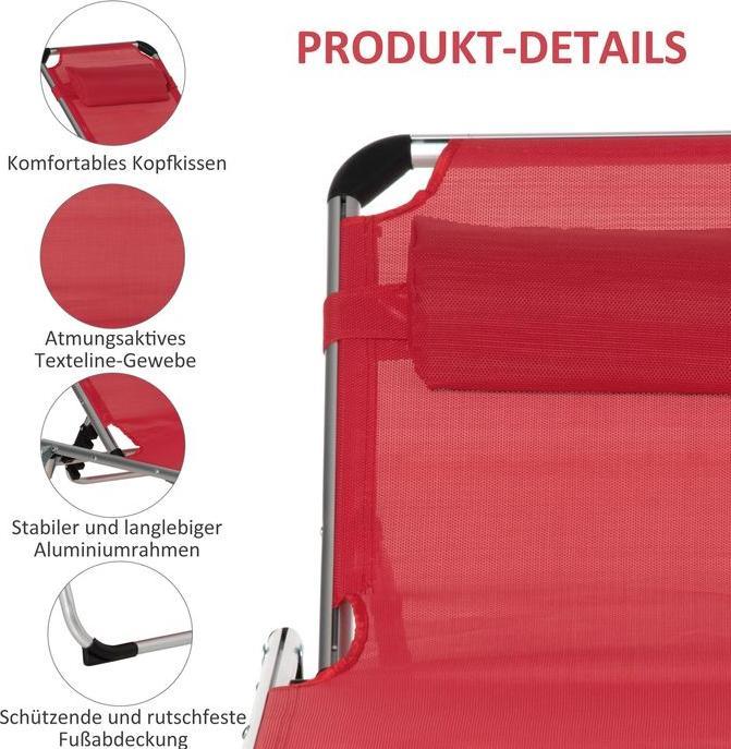 Produktbild Swisshandel24 Sonnenliege Gartenliege Alu Stoffliege Relaxliege 5-fach verstellbar faltbar ergonomisch Netzstoff R (165 cm)