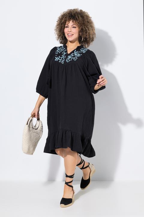 Actual product image Ulla Popken Floral Embroidered 3/4 Sleeve Muslin Dress (50, 52)