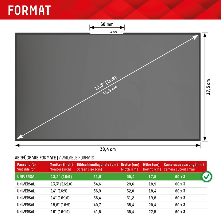 Produktbild Displex Privacy Safe randlos, Laptop Blickschutzfilter (11.81", 16 : 9)