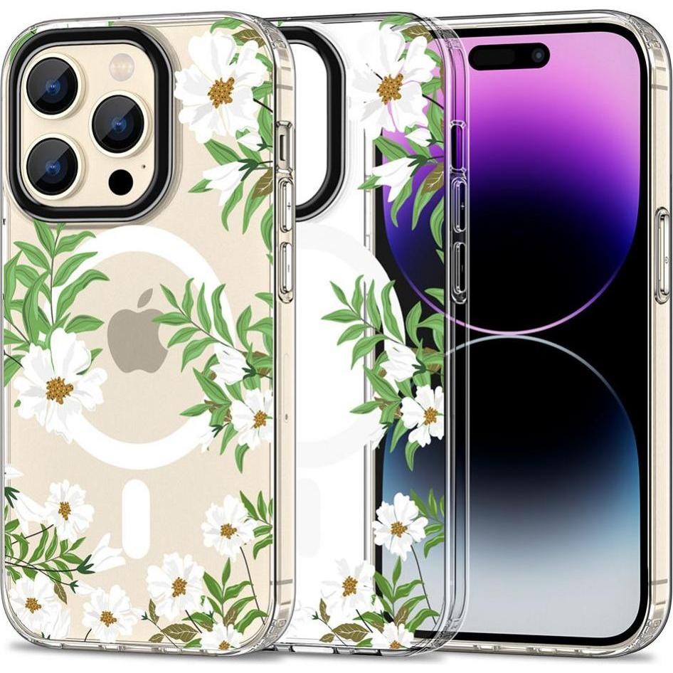 Tech-Protect MagMood MagSafe iPhone 15 Pro Max Case - Daisies with Leaves (Apple iPhone 15 Pro Max), Smartphone Hülle