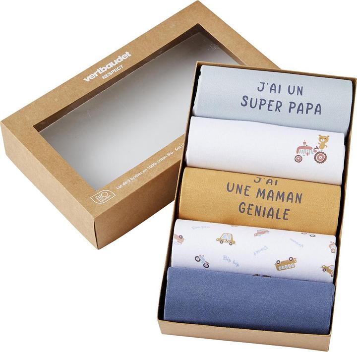 Actual product image Vertbaudet Bio-Kollektion: 5er-Pack Baby Kurzarm-Bodys in Geschenkbox (74)