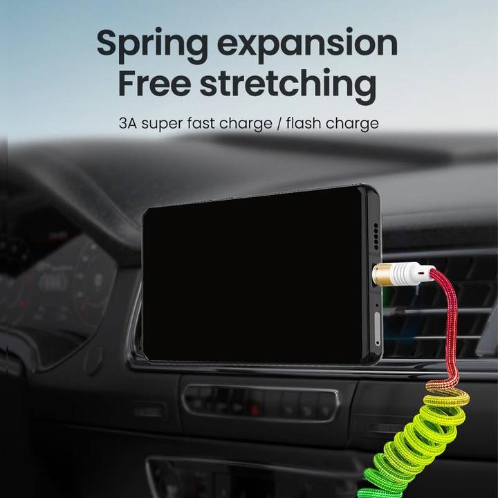 Immagine prodotto PhoneLook Cavo elastico da USB-A a USB-C in nylon intrecciato multicolore arcobaleno (1 m, USB 3.2 Gen 1)