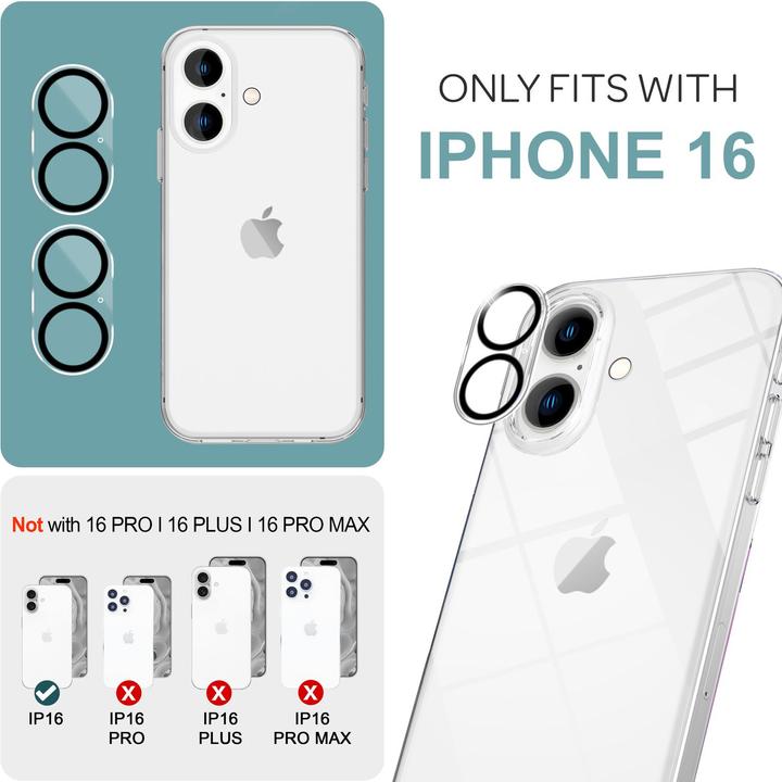 Nalia 2x camera beschermingsglas (2 Stuk, Apple iPhone 16)