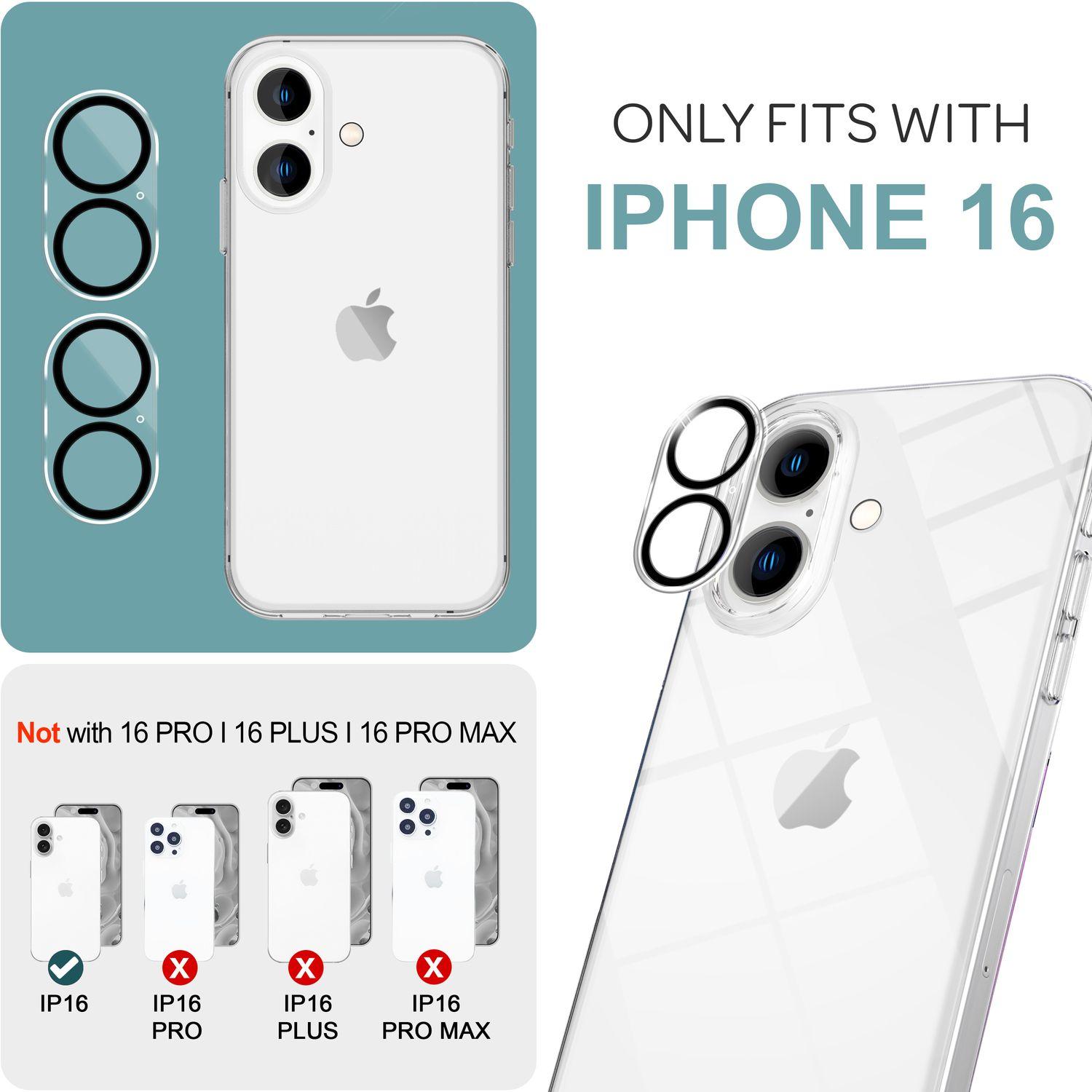 Nalia 2x Kamera Schutzglas (2 Stück, Apple iPhone 16), Smartphone Schutzfolie, Transparent