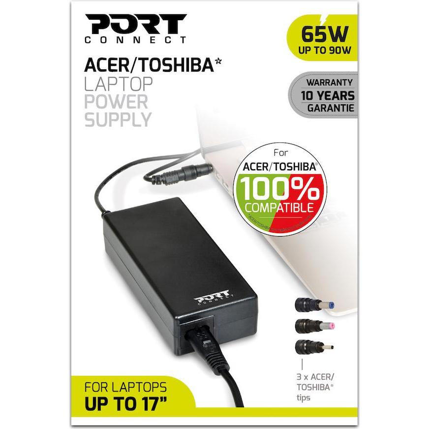 Port Designs PowerSupply 65W ACER/TOSHIBA (65 W), Notebook Netzteil, Schwarz