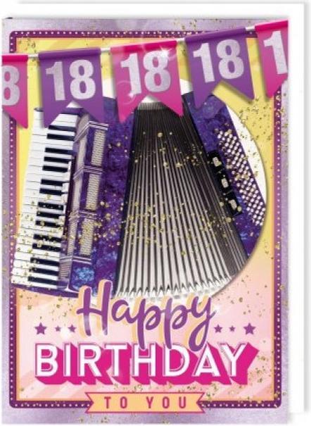 Immagine prodotto Bentino Biglietto musicale A4 - "18" Buon compleanno - Fisarmonica
