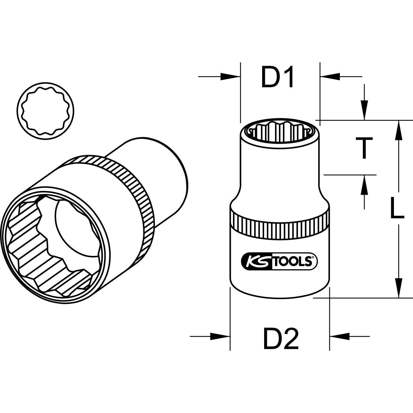 Thumbnail - KS Tools, Steckschlüssel + Stecknuss, 3/4" 12-Kant-Stecknuss kurz