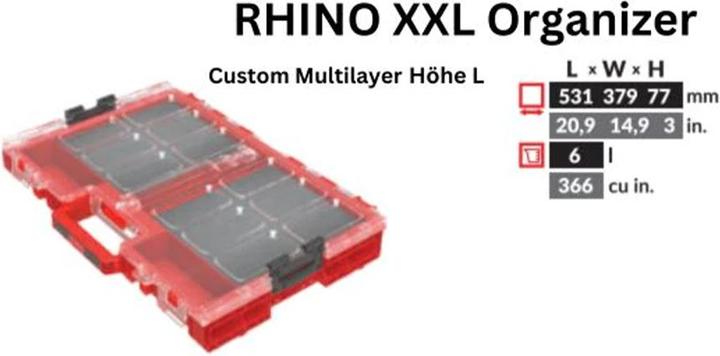Actual product image Tool Brothers Toolbrothers RHINO ONE Organiser L 2.0 MFI RED ULTRA HD stackable 531 x 379 x 77 mm 6 l IP66 with