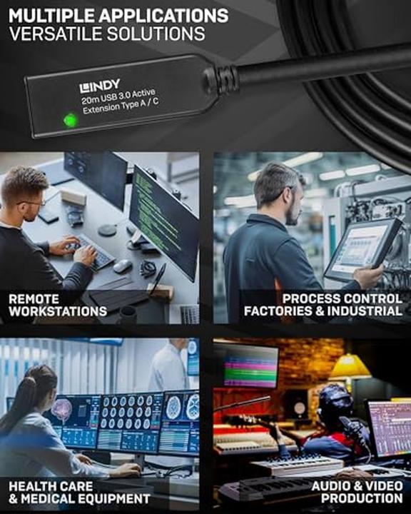 Image du produit Lindy 20m USB 3.0 Active Extension Type A to C (20 m, USB 3.2 Gen 1)