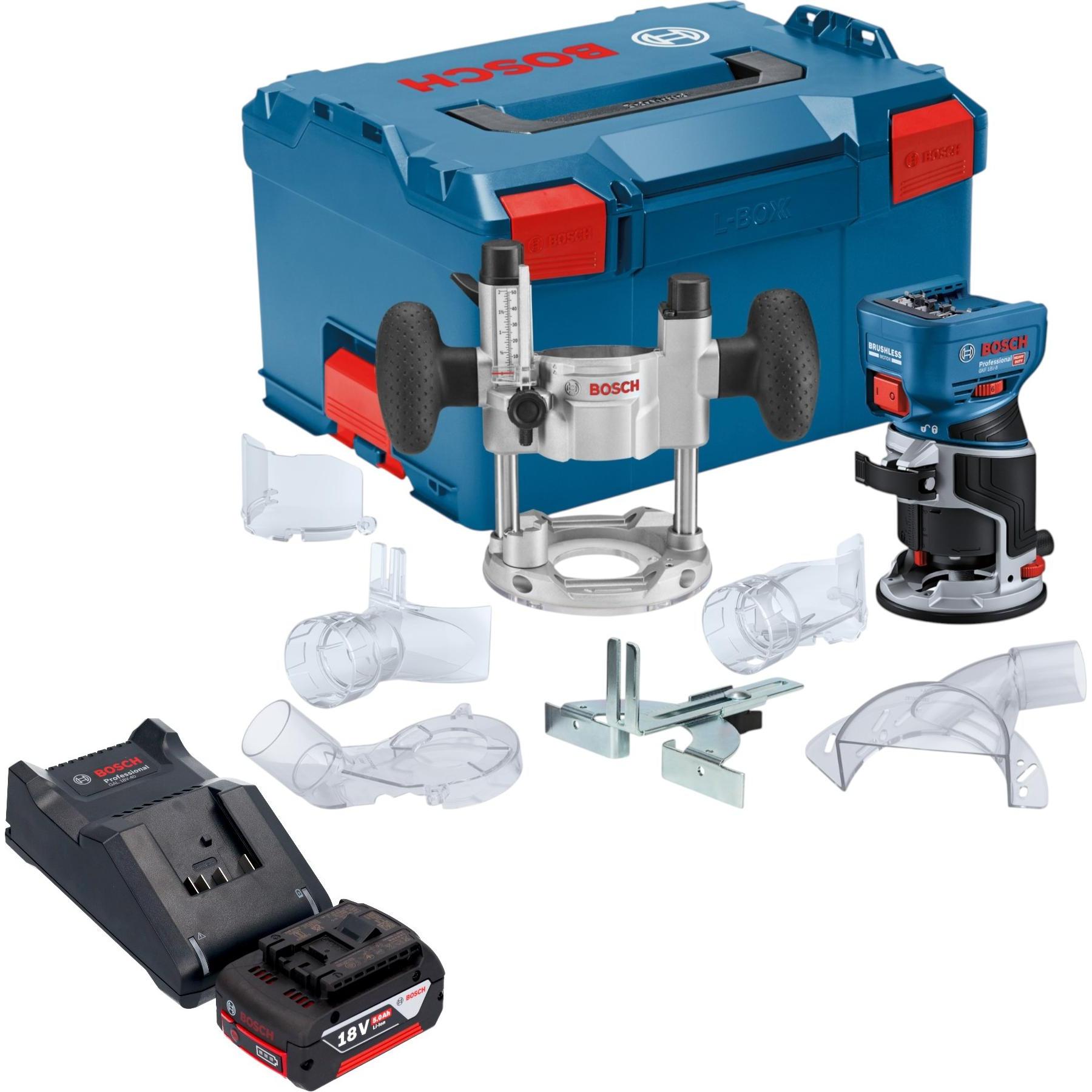 Bosch Professional, Fresa, Bosch GKF 18V-8 Professional Akku Kantenfräse 18 V 8,0 mm Brushless + 1x Akku 5,0 Ah + Ladegerät +