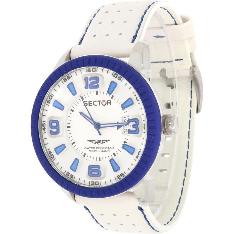 Sector, Armbanduhr, 400 3h 44mm White Dial White Strap, Weiss, Blau, Silber, (Analoguhr, 44 mm)