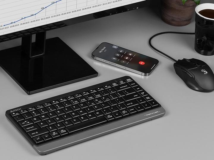 Produktbild A4Tech Tastatur FSTYLER FBK11 2 4 GHz + BT Schwarz und Grau A4TKLA47124 (US, Kabellos)