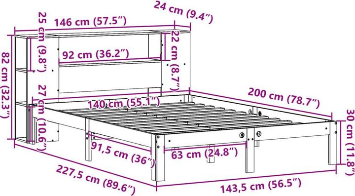 Produktbild vidaXL Bett mit Regal (140 x 200 cm)