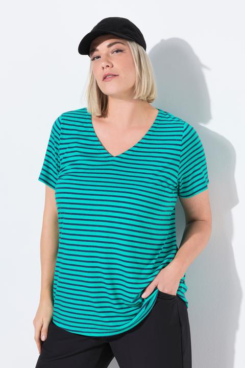 Produktbild Ulla Popken Funktions-Shirt, Ringel, Classic, V-Ausschnitt, Halbarm (60)