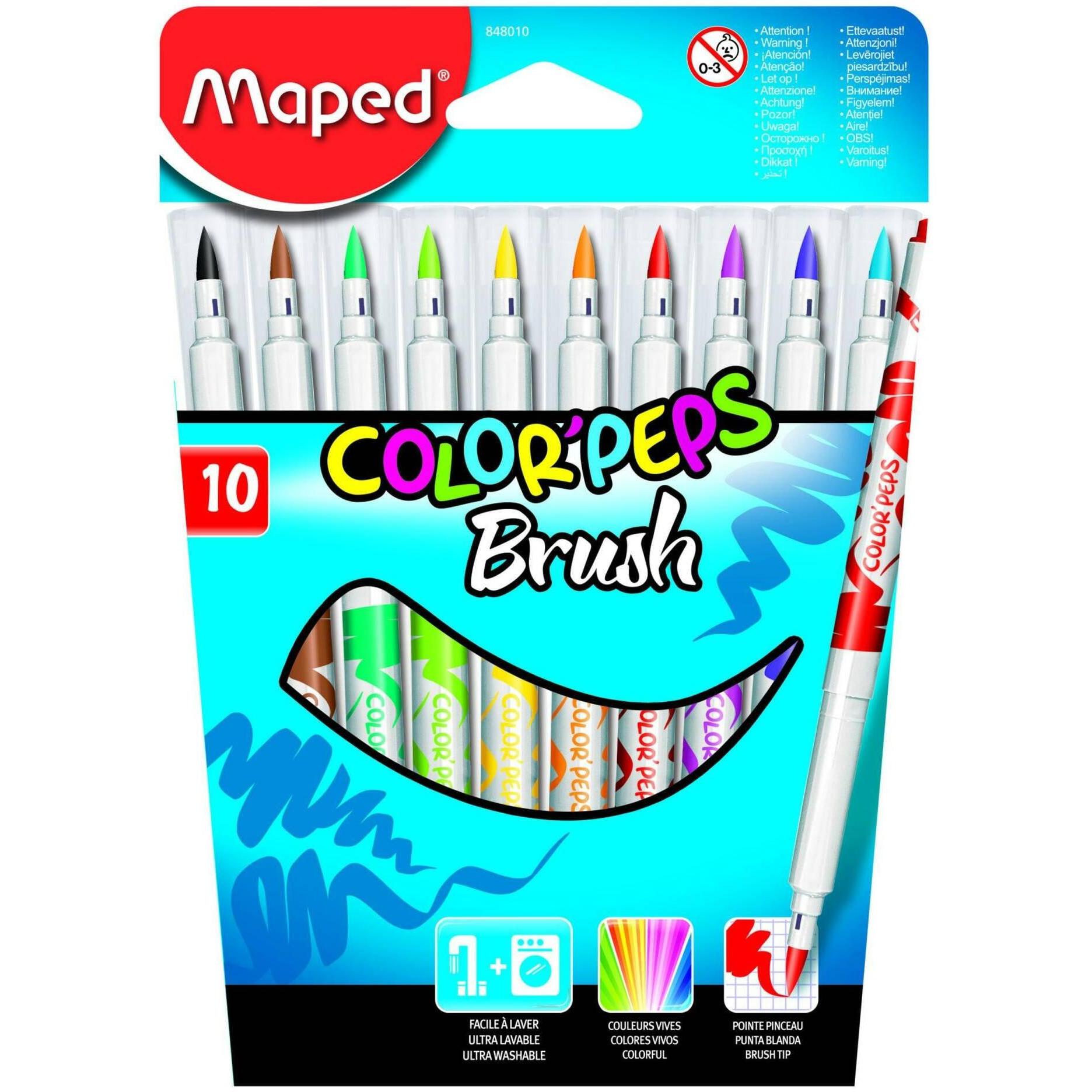 Maped, Malstifte, ColorPeps Brush (Orange, Rot, Grün, Weiss, Schwarz, Braun, Dunkelblau, Gelb, Rosa, Lila, Hellblau, Hel...