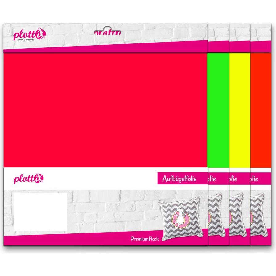 Thumbnail - PlottiX PremiumFlock Neon Bundle 30cm x 30cm (4 Folien)