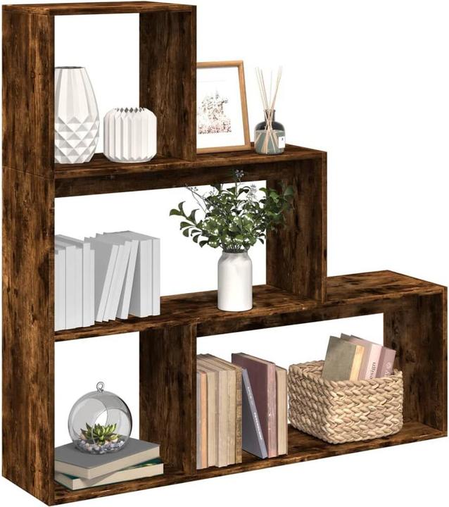 Produktbild VidaXL Raumteiler Bücherregal Standregal Treppenregal 3 Stufen Räuchereiche (123 x 29 x 123 cm)
