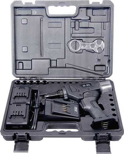 Actual product image Goebel GO-BR1 8-piece battery-powered blind rivet setter 12,000N in a carrying case