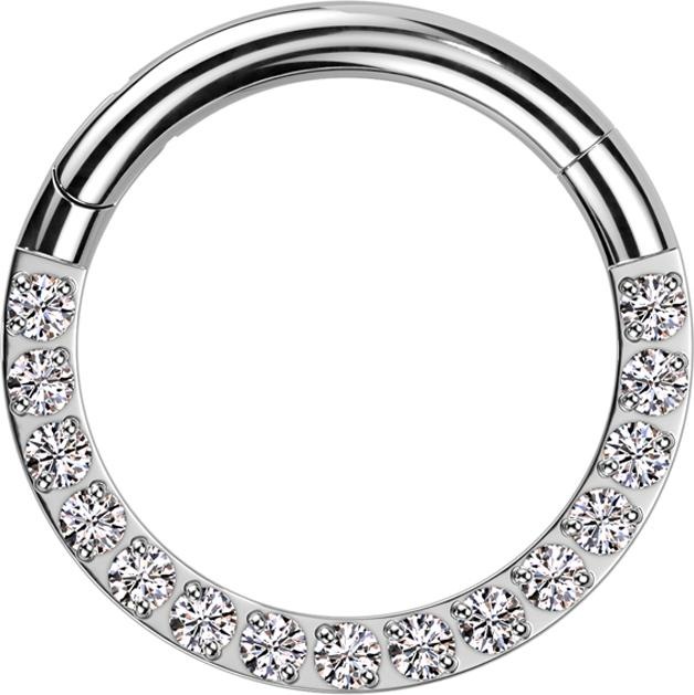 Star Piercing Micro Segmentring klappbar silber front Kristalle silber (ohne Messing, Titan G23)