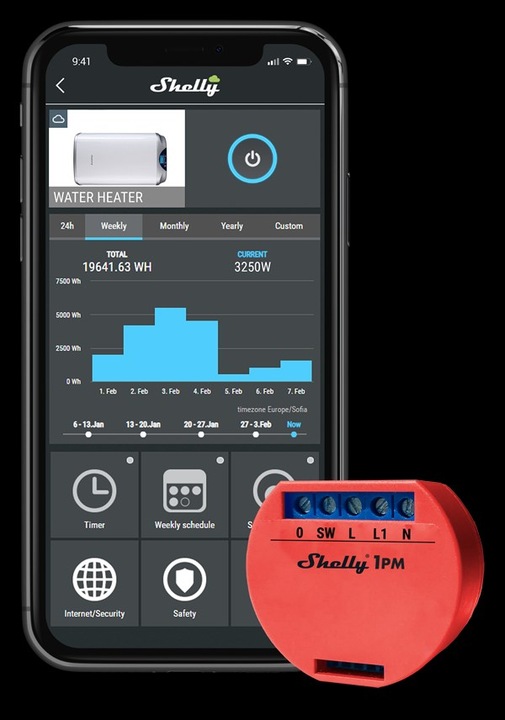 Actual product image Shelly WLAN switching actuator 1PM WiFi switch with power measurement (Switch actuator)