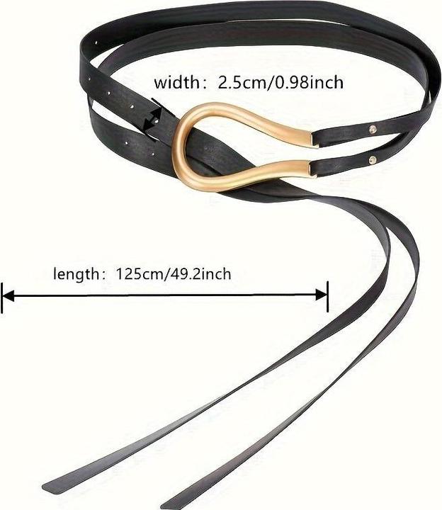 Produktbild Only-Bags.Store Trendy Hufeisen Schnalle Punk Gürtel Schwarz PU Leder Taillenband Verstellbar Mantel Kleid Gürtel