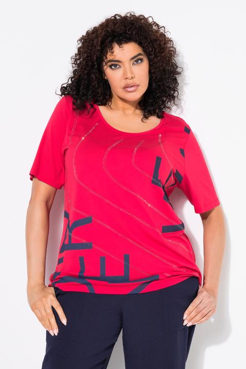 Image du produit Ulla Popken T-shirt oversize à col rond et manches courtes, messages scintillants (46, 48)