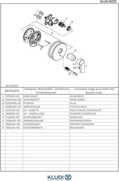 Produktbild Kludi Wannenfüll- und Brause-Einhandmischer BOZZ UP chr chrom