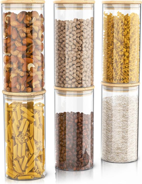 Actual product image Arendo 6x 2,2 L Vorratsgläser, Glasbehälter, 6er Set, Borosilikatglas, Bambusdeckel, Vorratsdosen luftdicht (2.20 l)