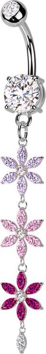 Immagine prodotto Star Piercing Banane silber mit zwei Kugeln Kristall silber Anhänger drei farbige Kristallblumen (Ottone, Acciaio chirurgico 316L)