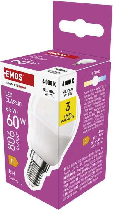 Produktbild Emos LED Lampe Classic Mini Globe / E14 / 6,5 W (60 W) / 806 lm / Neutral Weiss (E14, 806 lm, 1 x)