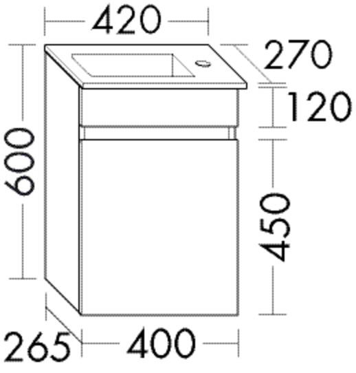 Immagine prodotto burgbad Lavabo in ceramica Lin20 colore bianco lucido con mobiletto 1 estraibile, 630x370x460 mm, SG